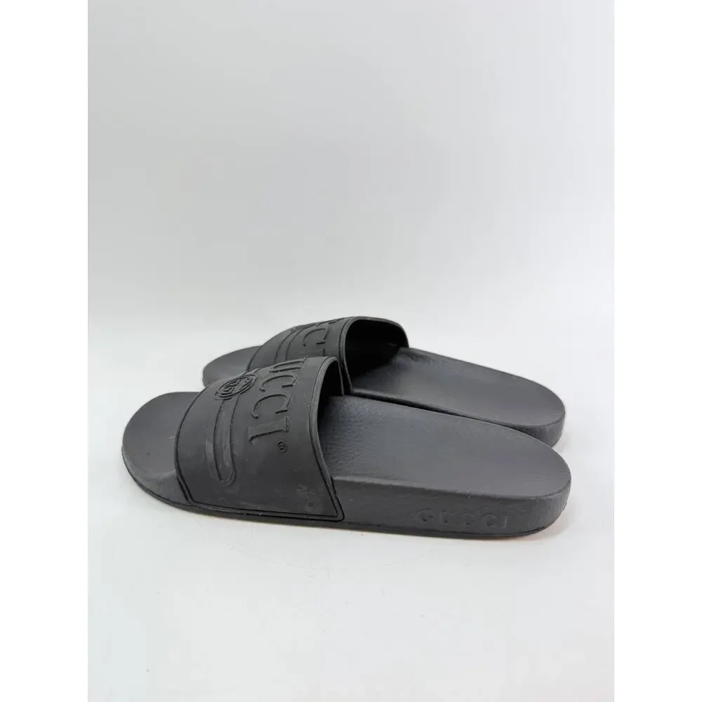 Gucci Logo Rubber Slide Sandals Black Men's EU 40 US 7 Pre-Owned